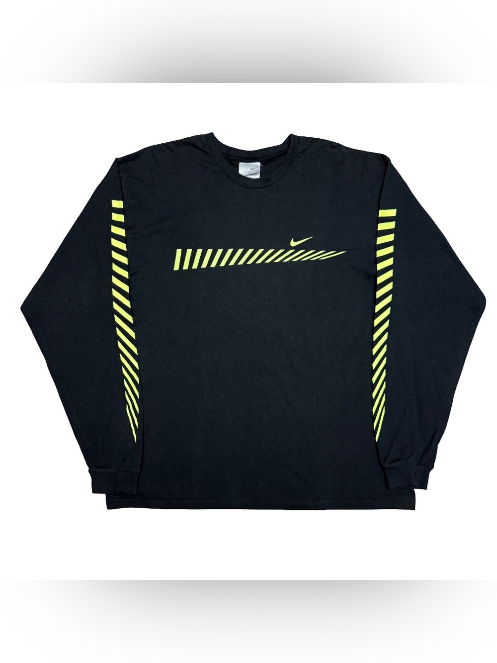 Vintage Y2K Nike Volt Striped Graphic Long Sleeve Shirt Black Neon Large